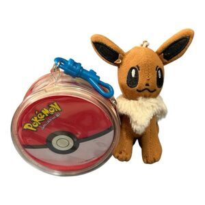 Pokémon Eevee Mascot Clip-On Plush Keychain with a Poké Ball playing cards Case